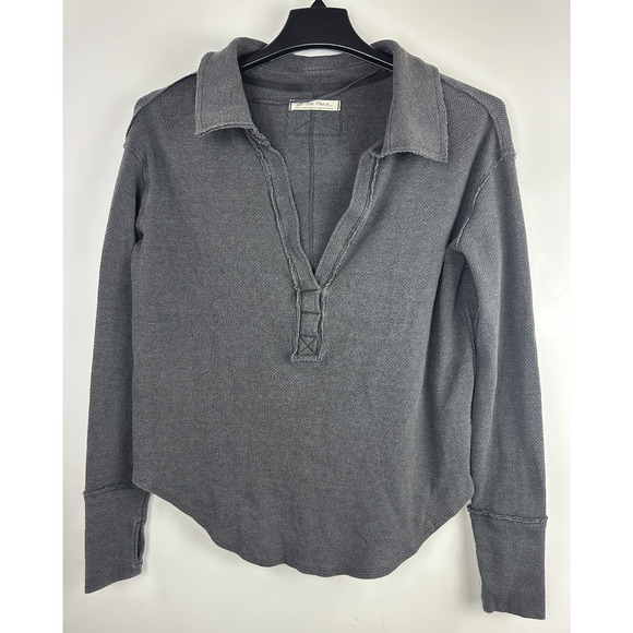 We The Free People Anakin Thermal Top Small Faded Black Slouchy Boho Grunge - Picture 9 of 9